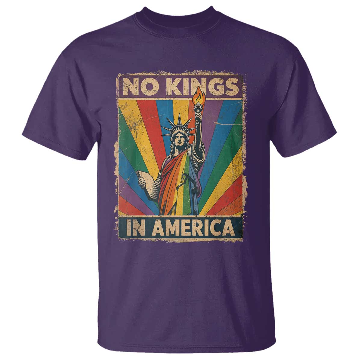 Funny No Kings In America LGBT T Shirt Retro Statue Of Liberty - Wonder Print Shop