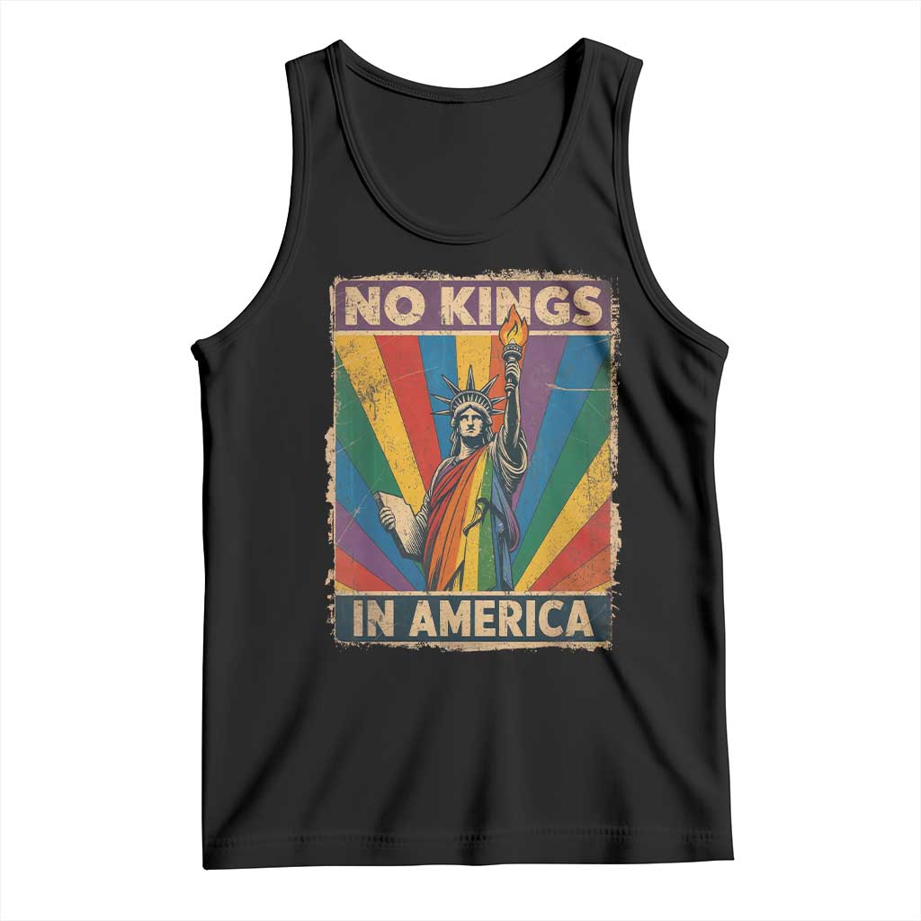 Funny No Kings In America LGBT Tank Top Retro Statue Of Liberty - Wonder Print Shop
