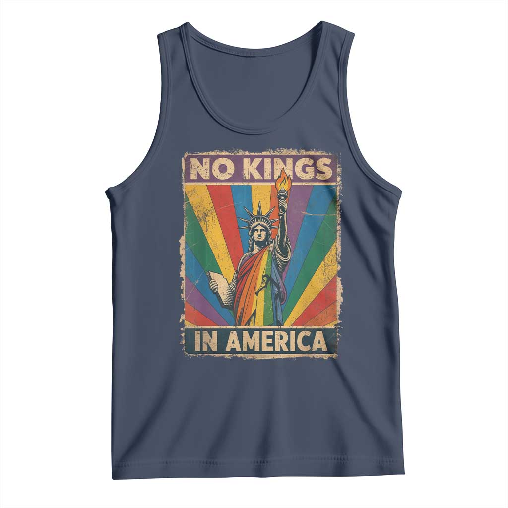 Funny No Kings In America LGBT Tank Top Retro Statue Of Liberty - Wonder Print Shop