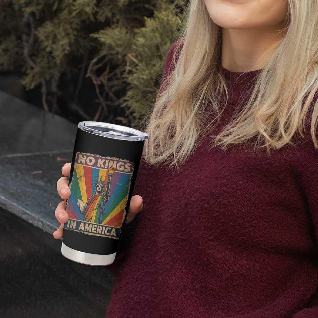 Funny No Kings In America LGBT Tumbler Cup Retro Statue Of Liberty - Wonder Print Shop