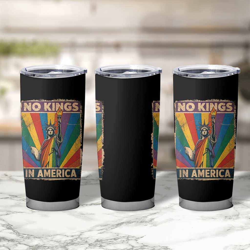 Funny No Kings In America LGBT Tumbler Cup Retro Statue Of Liberty - Wonder Print Shop