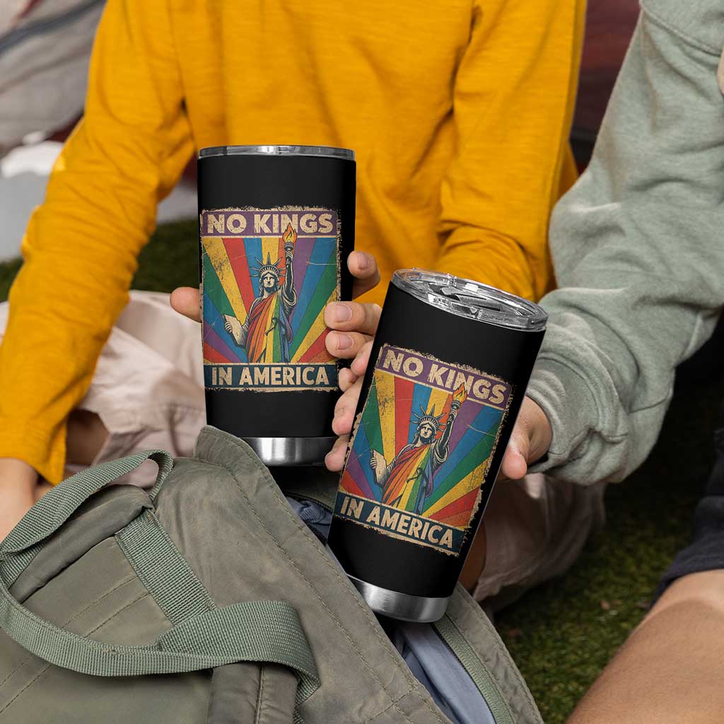 Funny No Kings In America LGBT Tumbler Cup Retro Statue Of Liberty - Wonder Print Shop