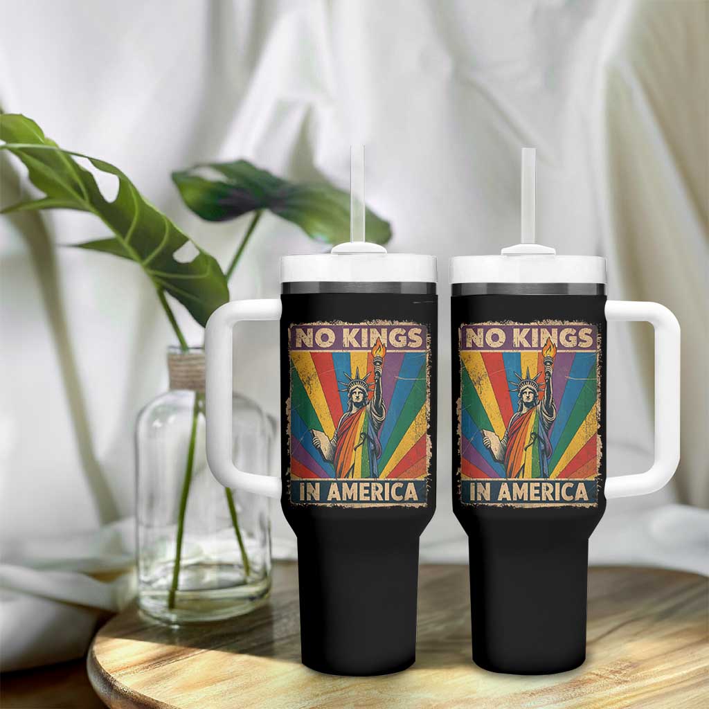 Funny No Kings In America LGBT Tumbler With Handle Retro Statue Of Liberty - Wonder Print Shop