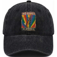 Funny No Kings In America LGBT Washed Cotton Baseball Cap Retro Statue Of Liberty