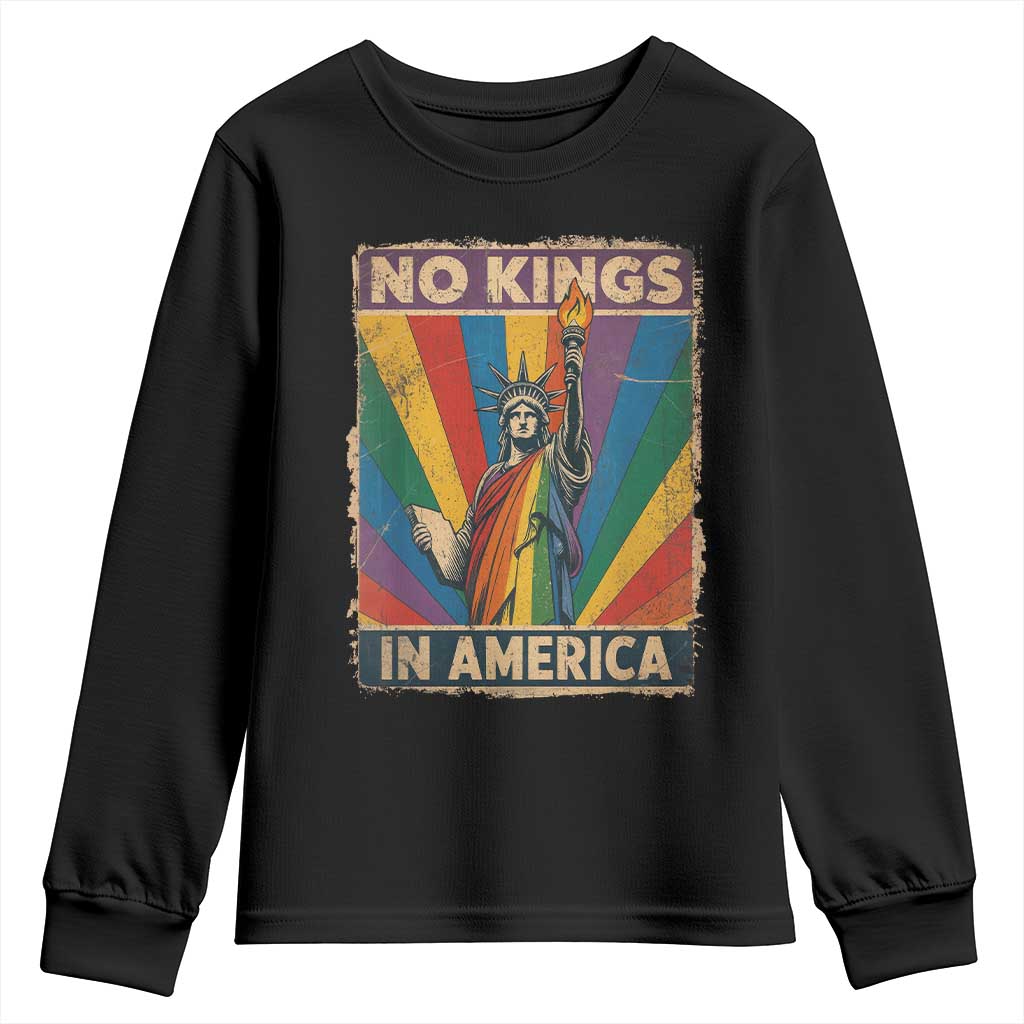 Funny No Kings In America LGBT Youth Sweatshirt Retro Statue Of Liberty - Wonder Print Shop