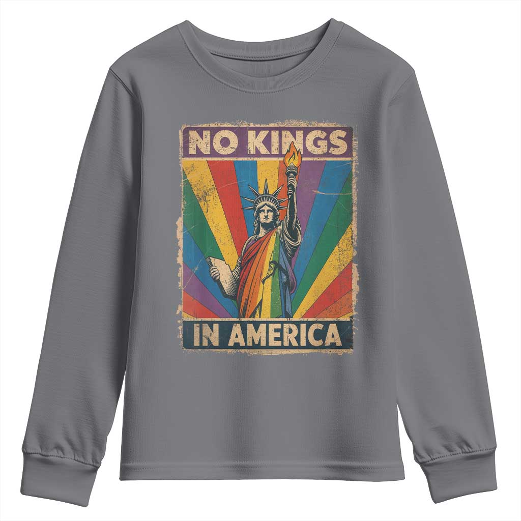 Funny No Kings In America LGBT Youth Sweatshirt Retro Statue Of Liberty - Wonder Print Shop