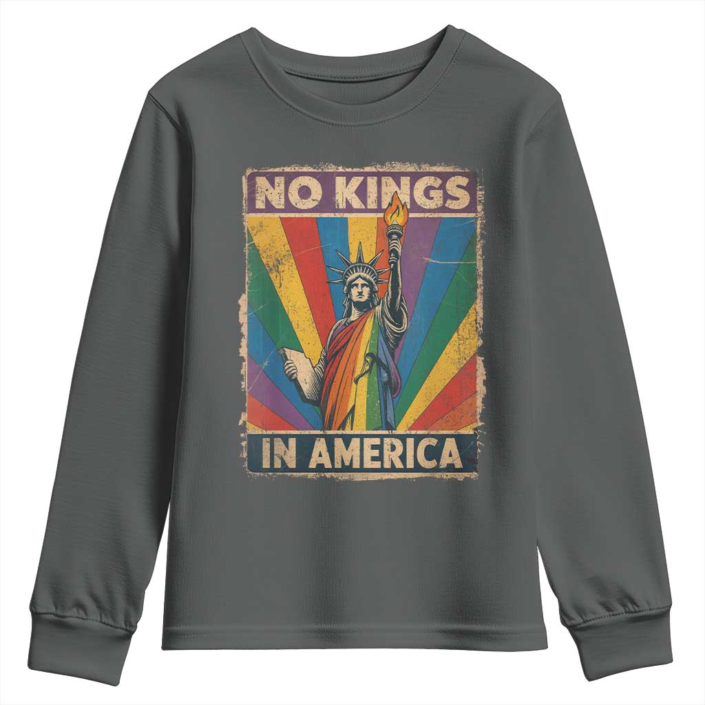 Funny No Kings In America LGBT Youth Sweatshirt Retro Statue Of Liberty - Wonder Print Shop