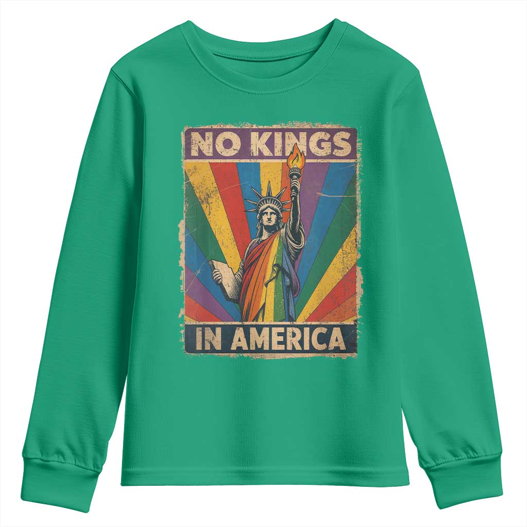 Funny No Kings In America LGBT Youth Sweatshirt Retro Statue Of Liberty - Wonder Print Shop