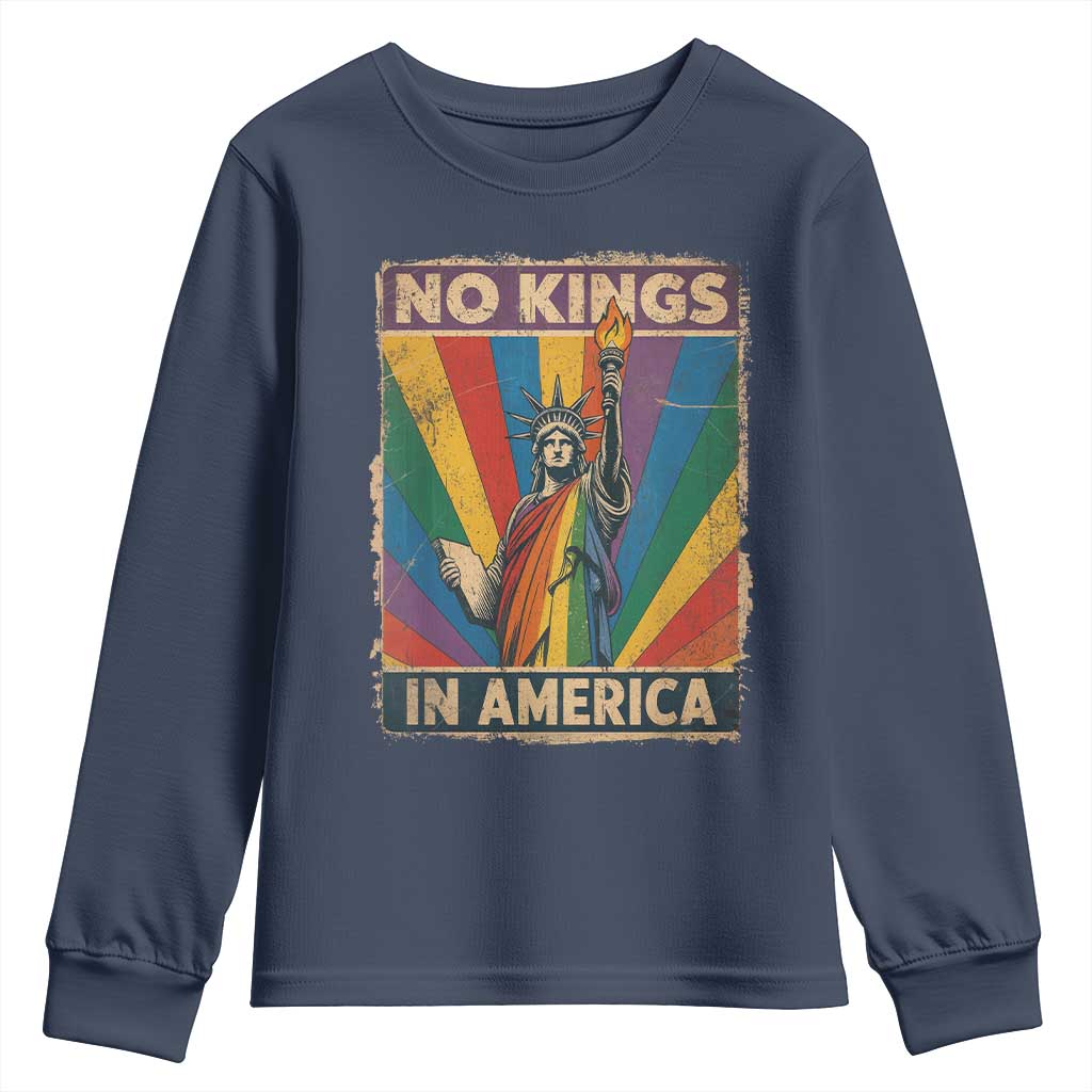 Funny No Kings In America LGBT Youth Sweatshirt Retro Statue Of Liberty - Wonder Print Shop