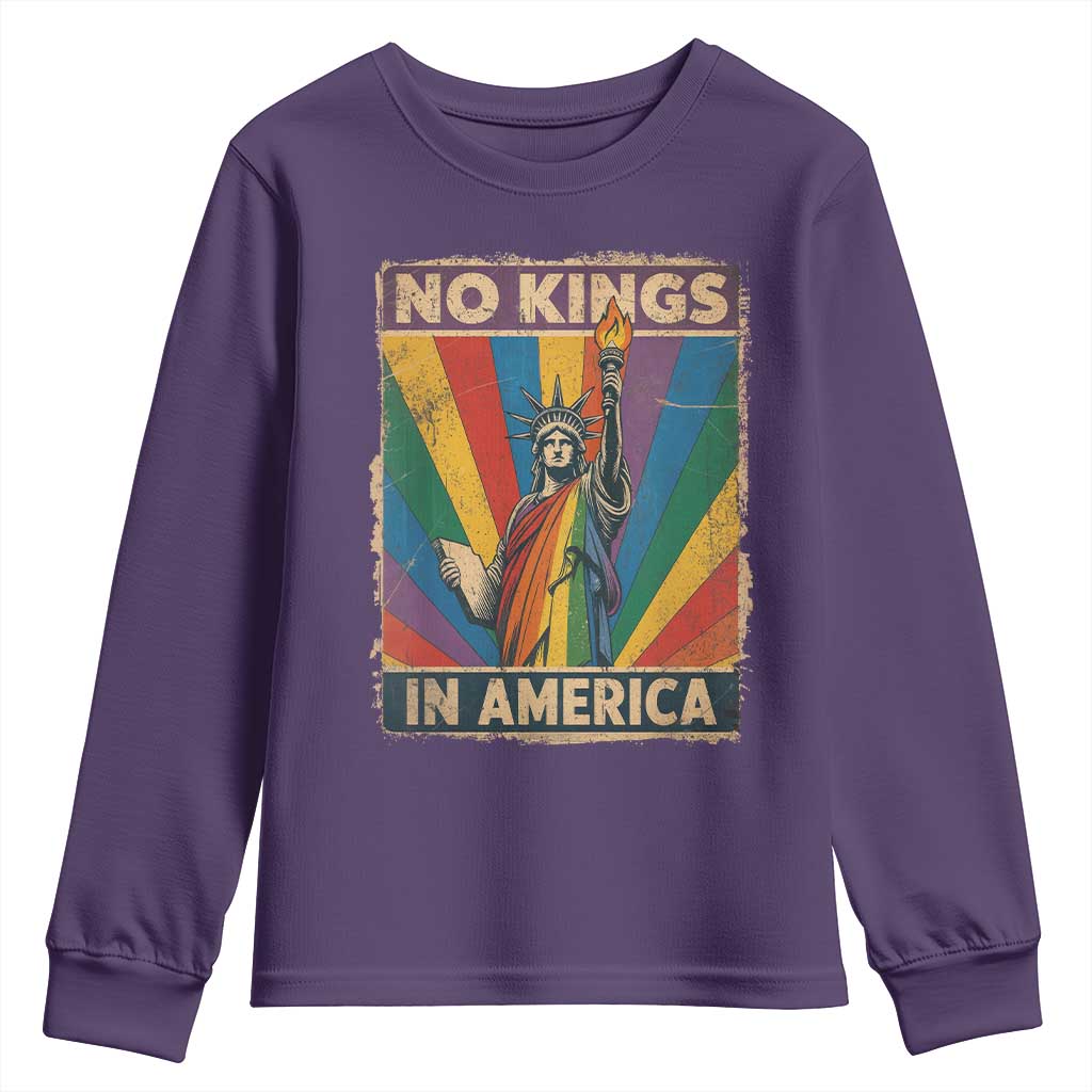 Funny No Kings In America LGBT Youth Sweatshirt Retro Statue Of Liberty - Wonder Print Shop
