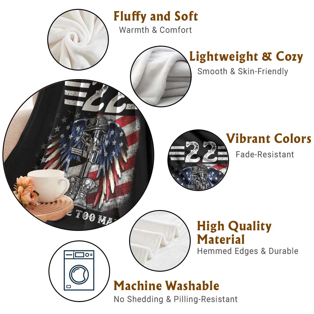 Veteran Suicide Awareness Throw Blanket 22 A Day Is 22 Too Many Vintage American Flag - Wonder Print Shop