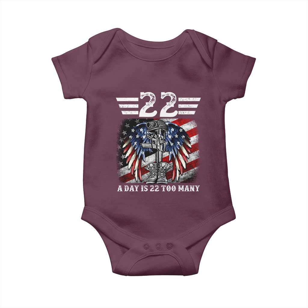 Veteran Suicide Awareness Baby Onesie 22 A Day Is 22 Too Many Vintage American Flag - Wonder Print Shop