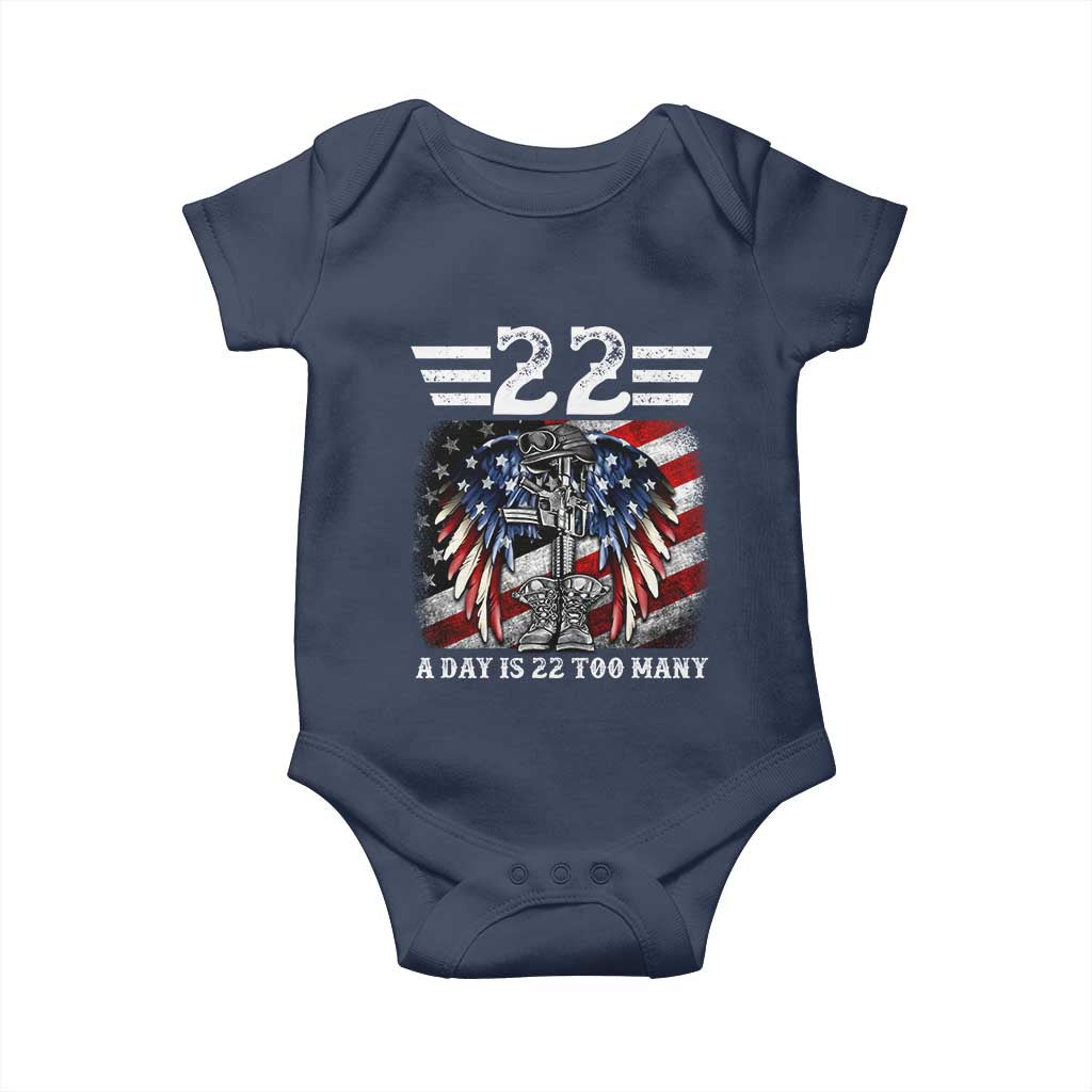 Veteran Suicide Awareness Baby Onesie 22 A Day Is 22 Too Many Vintage American Flag - Wonder Print Shop