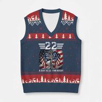Veteran Suicide Awareness V-Neck Knit Sweater Vest 22 A Day Is 22 Too Many Vintage American Flag - Wonder Print Shop
