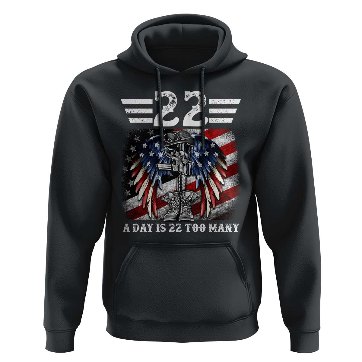 Veteran Suicide Awareness Hoodie 22 A Day Is 22 Too Many Vintage American Flag - Wonder Print Shop