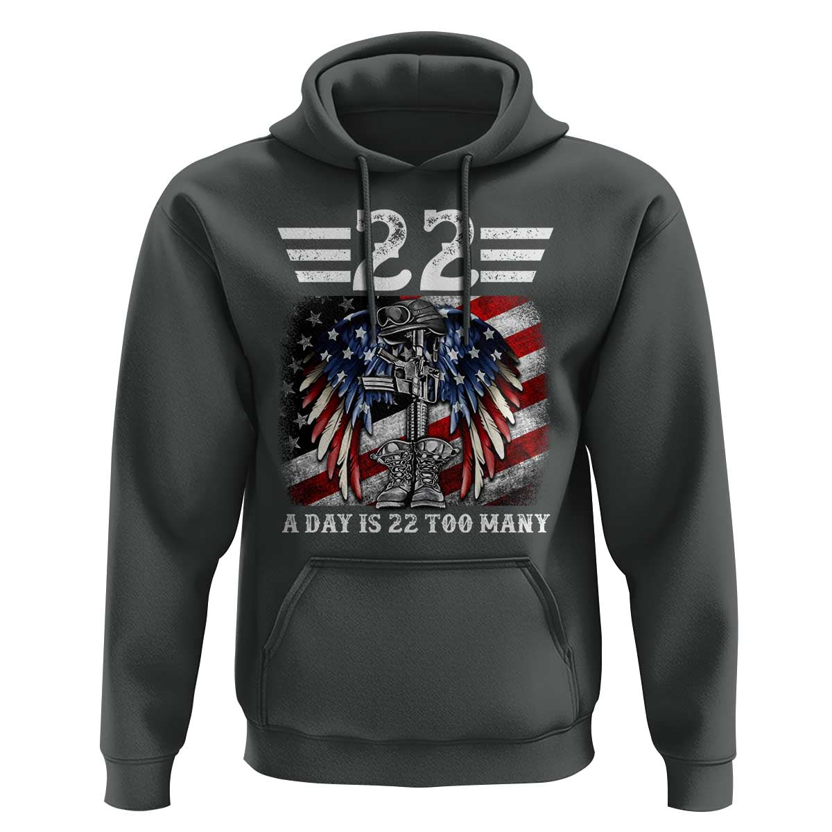 Veteran Suicide Awareness Hoodie 22 A Day Is 22 Too Many Vintage American Flag - Wonder Print Shop