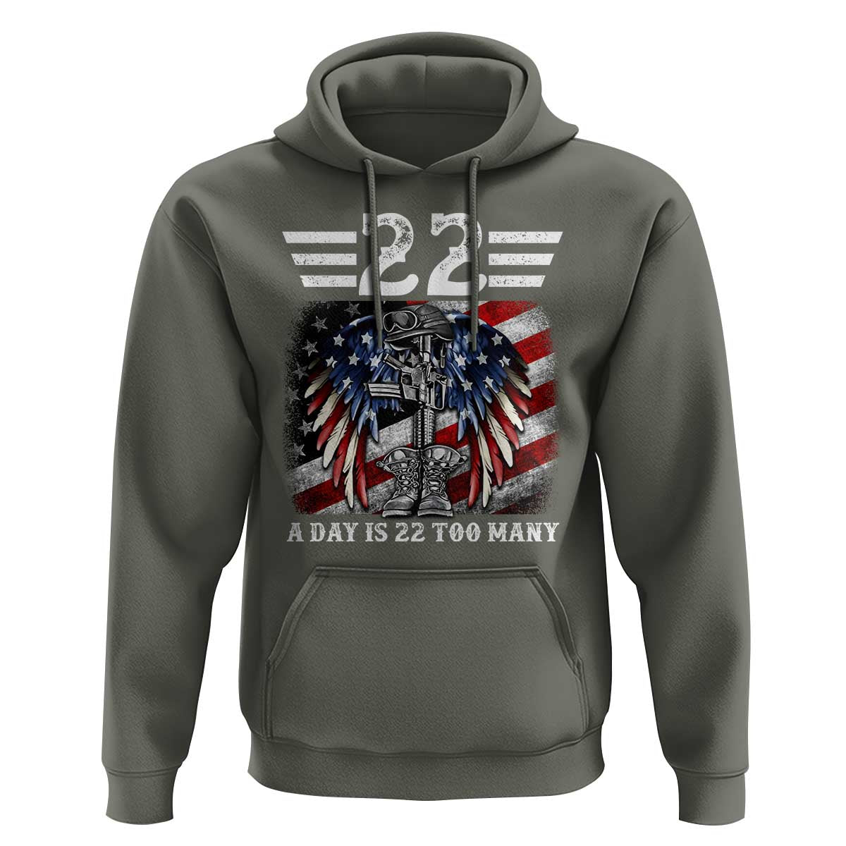 Veteran Suicide Awareness Hoodie 22 A Day Is 22 Too Many Vintage American Flag - Wonder Print Shop