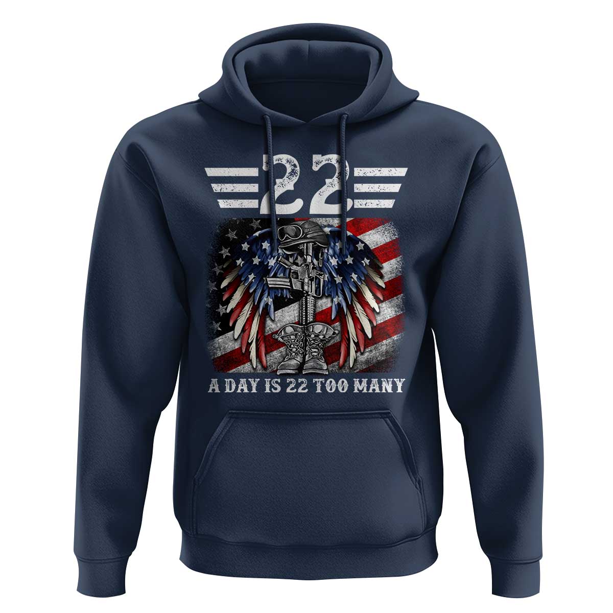 Veteran Suicide Awareness Hoodie 22 A Day Is 22 Too Many Vintage American Flag - Wonder Print Shop