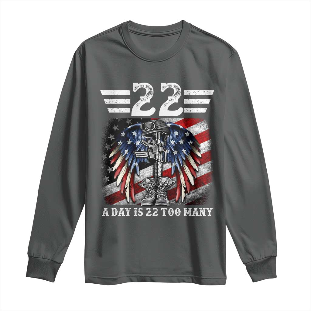 Veteran Suicide Awareness Long Sleeve Shirt 22 A Day Is 22 Too Many Vintage American Flag - Wonder Print Shop