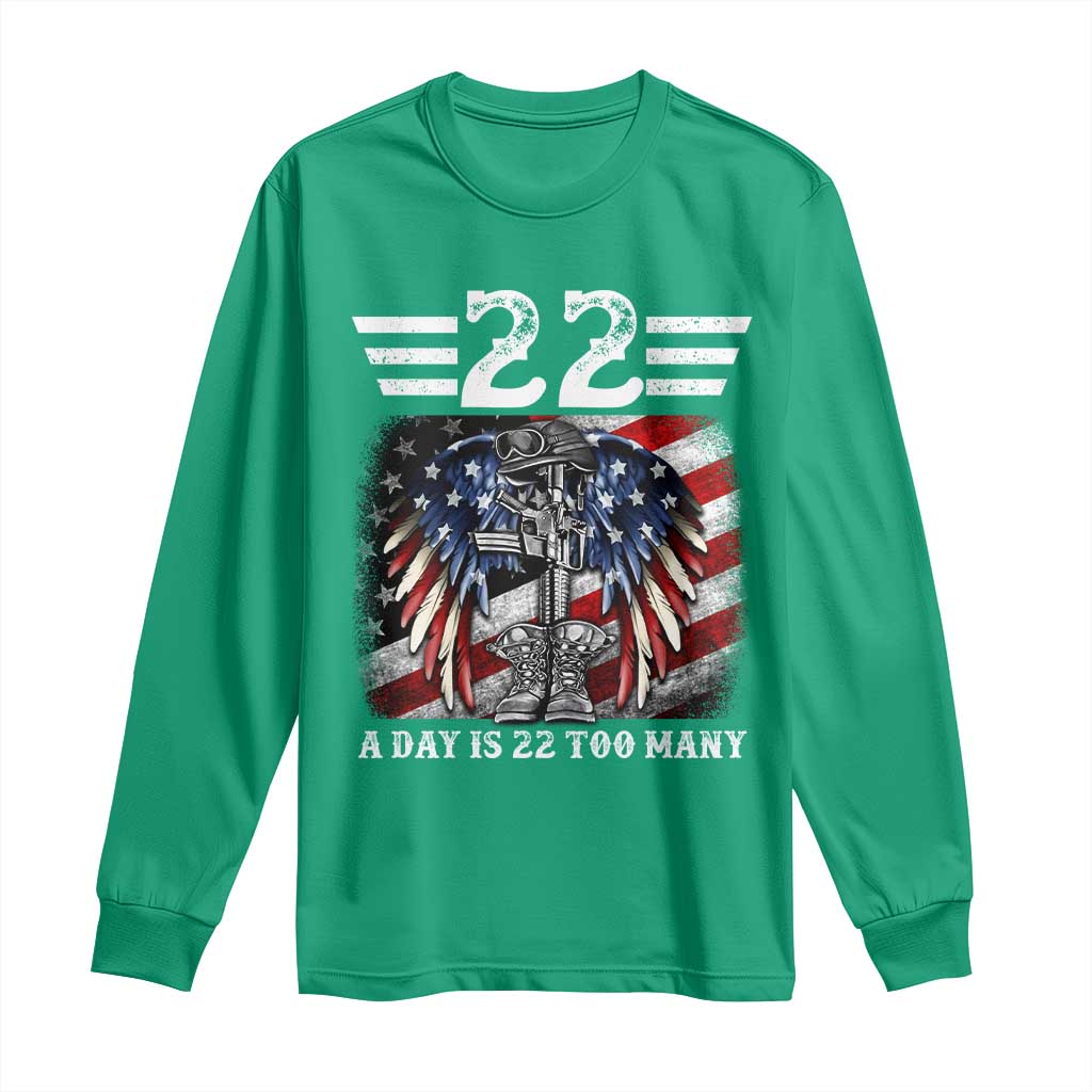 Veteran Suicide Awareness Long Sleeve Shirt 22 A Day Is 22 Too Many Vintage American Flag - Wonder Print Shop