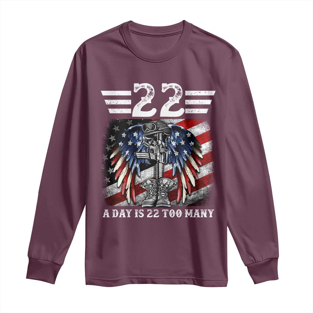 Veteran Suicide Awareness Long Sleeve Shirt 22 A Day Is 22 Too Many Vintage American Flag - Wonder Print Shop