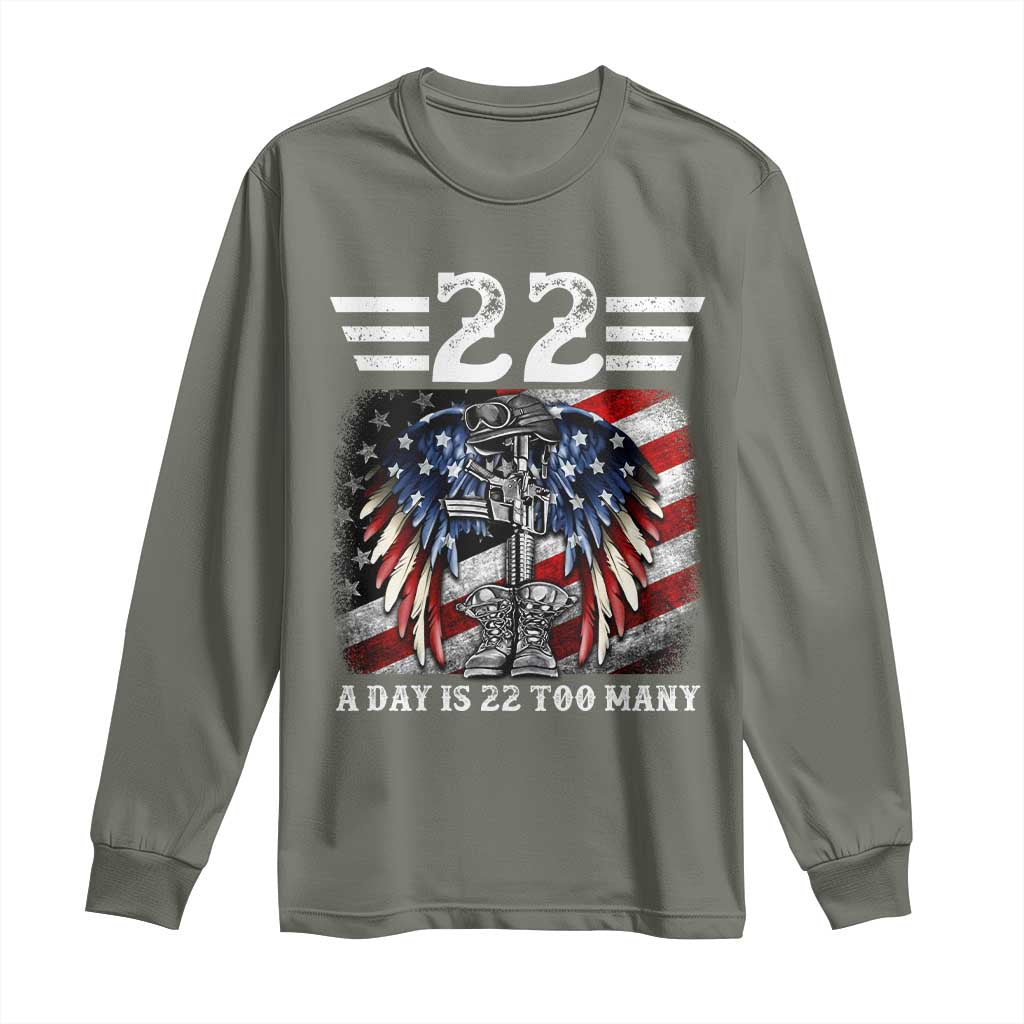 Veteran Suicide Awareness Long Sleeve Shirt 22 A Day Is 22 Too Many Vintage American Flag - Wonder Print Shop