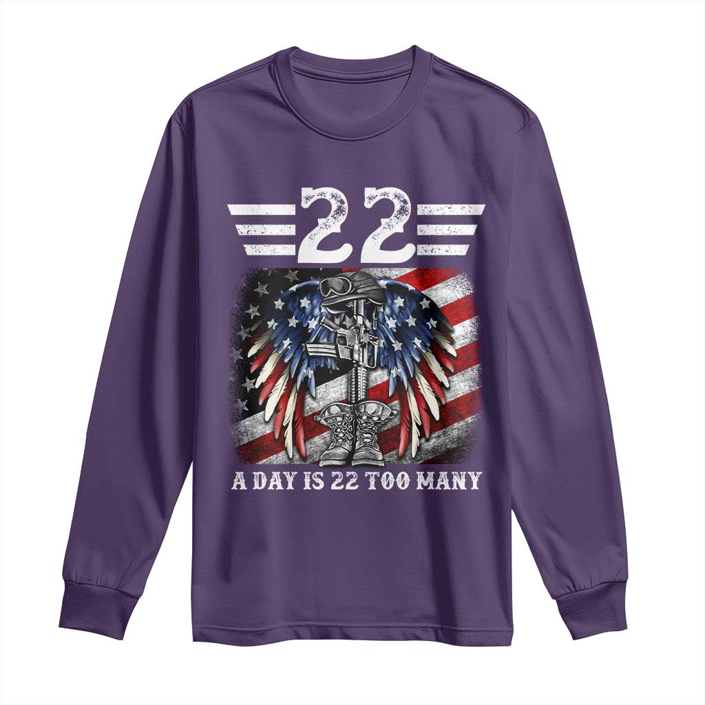Veteran Suicide Awareness Long Sleeve Shirt 22 A Day Is 22 Too Many Vintage American Flag - Wonder Print Shop