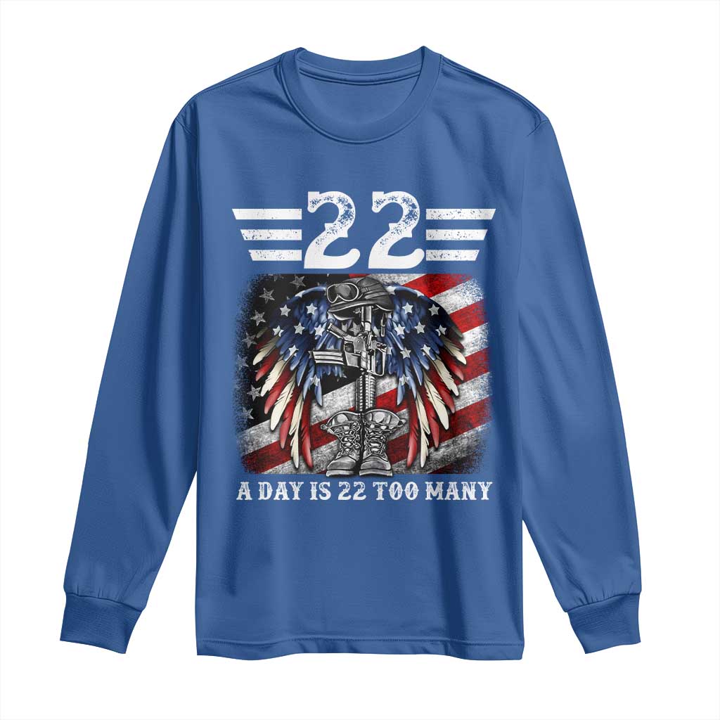 Veteran Suicide Awareness Long Sleeve Shirt 22 A Day Is 22 Too Many Vintage American Flag - Wonder Print Shop