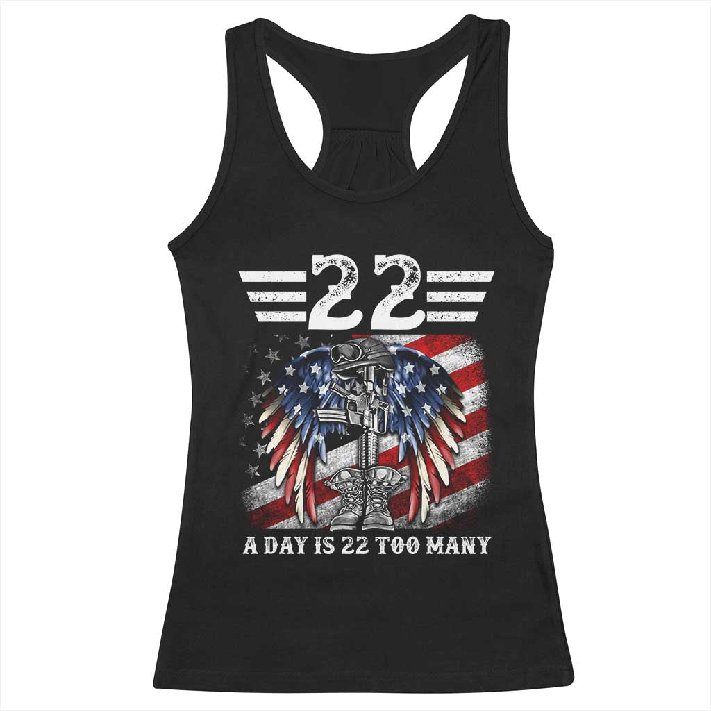 Veteran Suicide Awareness Racerback Tank Top 22 A Day Is 22 Too Many Vintage American Flag - Wonder Print Shop