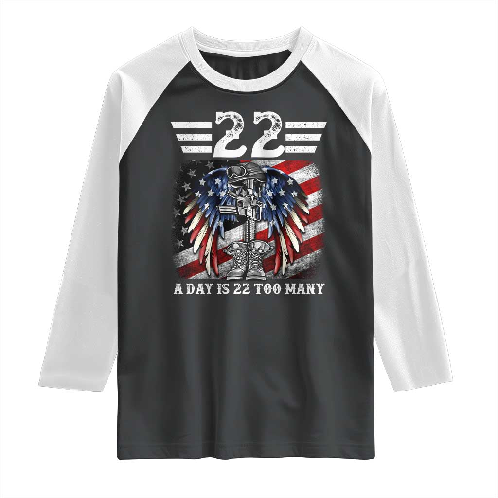 Veteran Suicide Awareness Raglan Shirt 22 A Day Is 22 Too Many Vintage American Flag - Wonder Print Shop