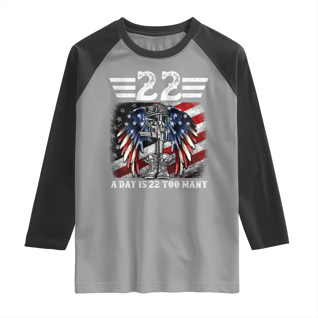 Veteran Suicide Awareness Raglan Shirt 22 A Day Is 22 Too Many Vintage American Flag - Wonder Print Shop