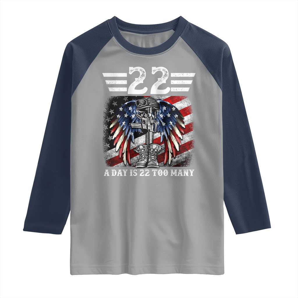 Veteran Suicide Awareness Raglan Shirt 22 A Day Is 22 Too Many Vintage American Flag - Wonder Print Shop