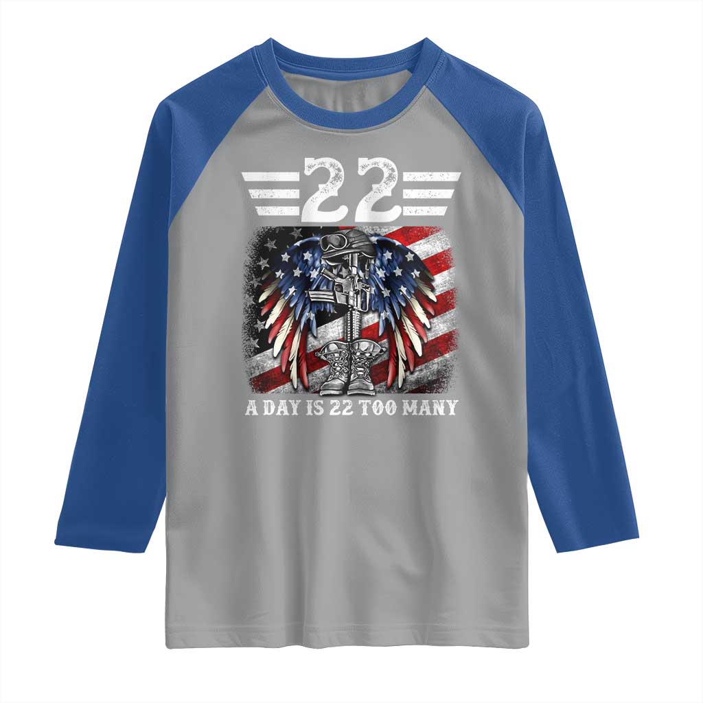 Veteran Suicide Awareness Raglan Shirt 22 A Day Is 22 Too Many Vintage American Flag - Wonder Print Shop