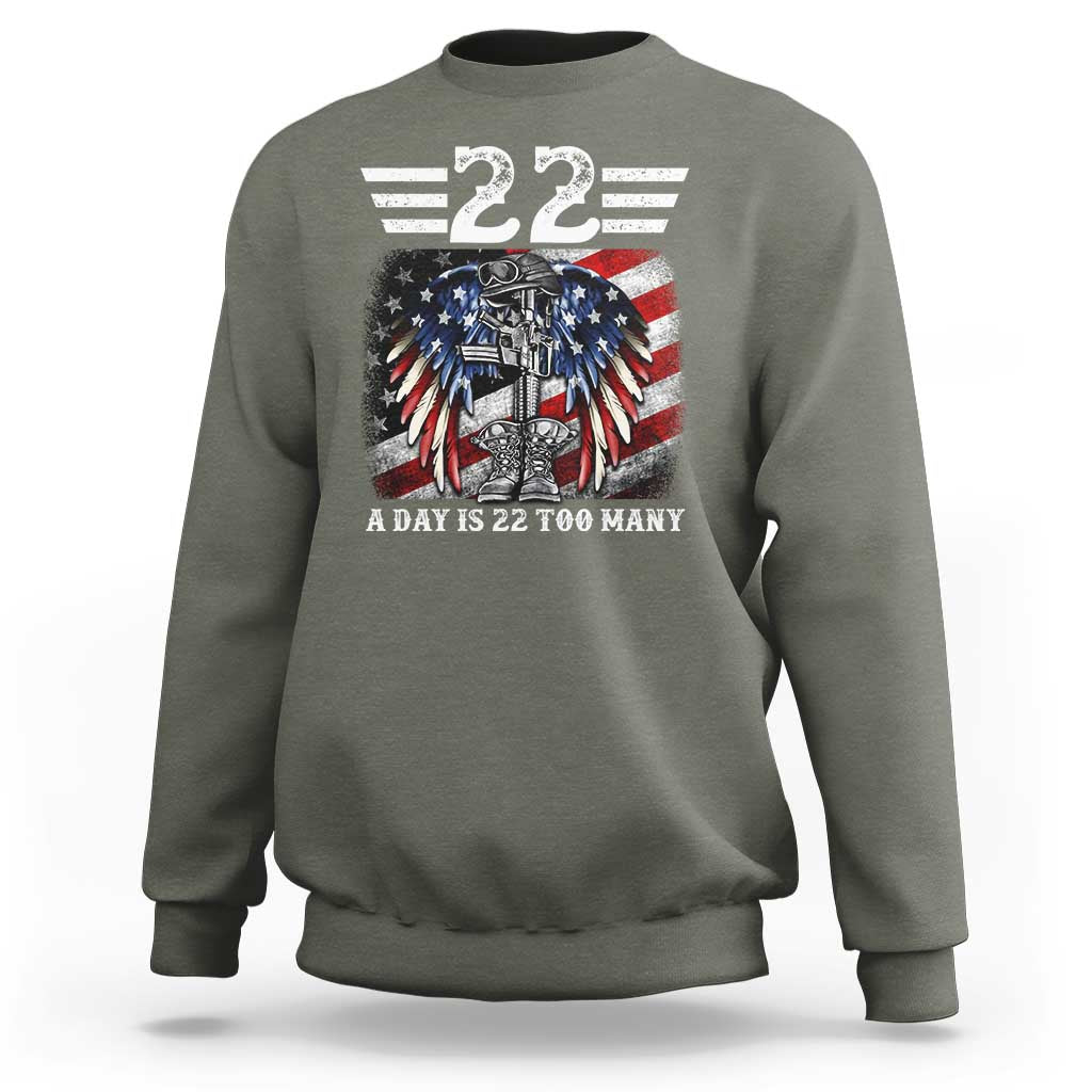 Veteran Suicide Awareness Sweatshirt 22 A Day Is 22 Too Many Vintage American Flag - Wonder Print Shop