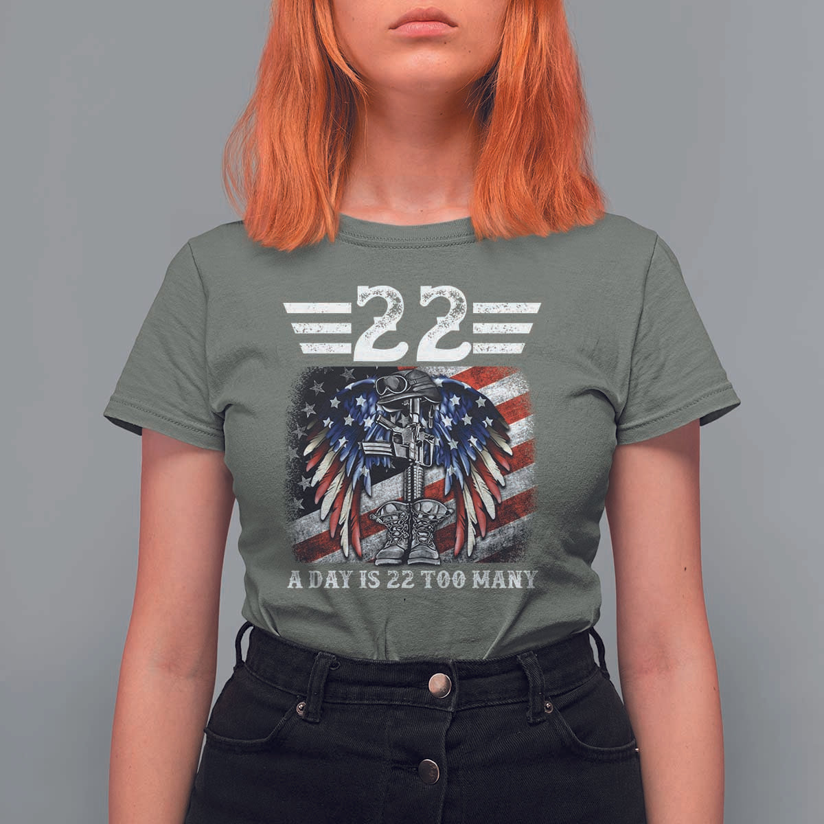 Veteran Suicide Awareness T Shirt For Women 22 A Day Is 22 Too Many Vintage American Flag - Wonder Print Shop