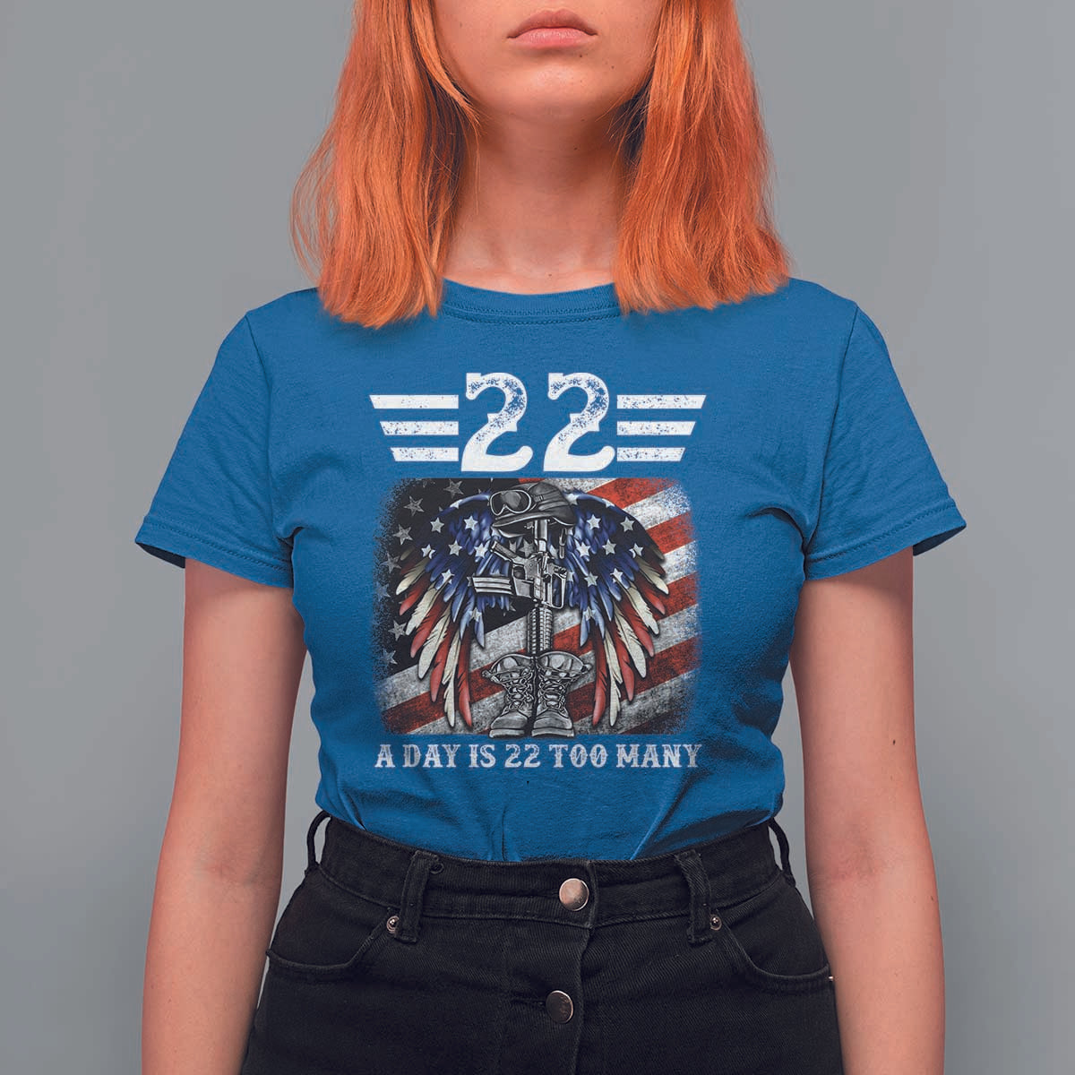 Veteran Suicide Awareness T Shirt For Women 22 A Day Is 22 Too Many Vintage American Flag - Wonder Print Shop