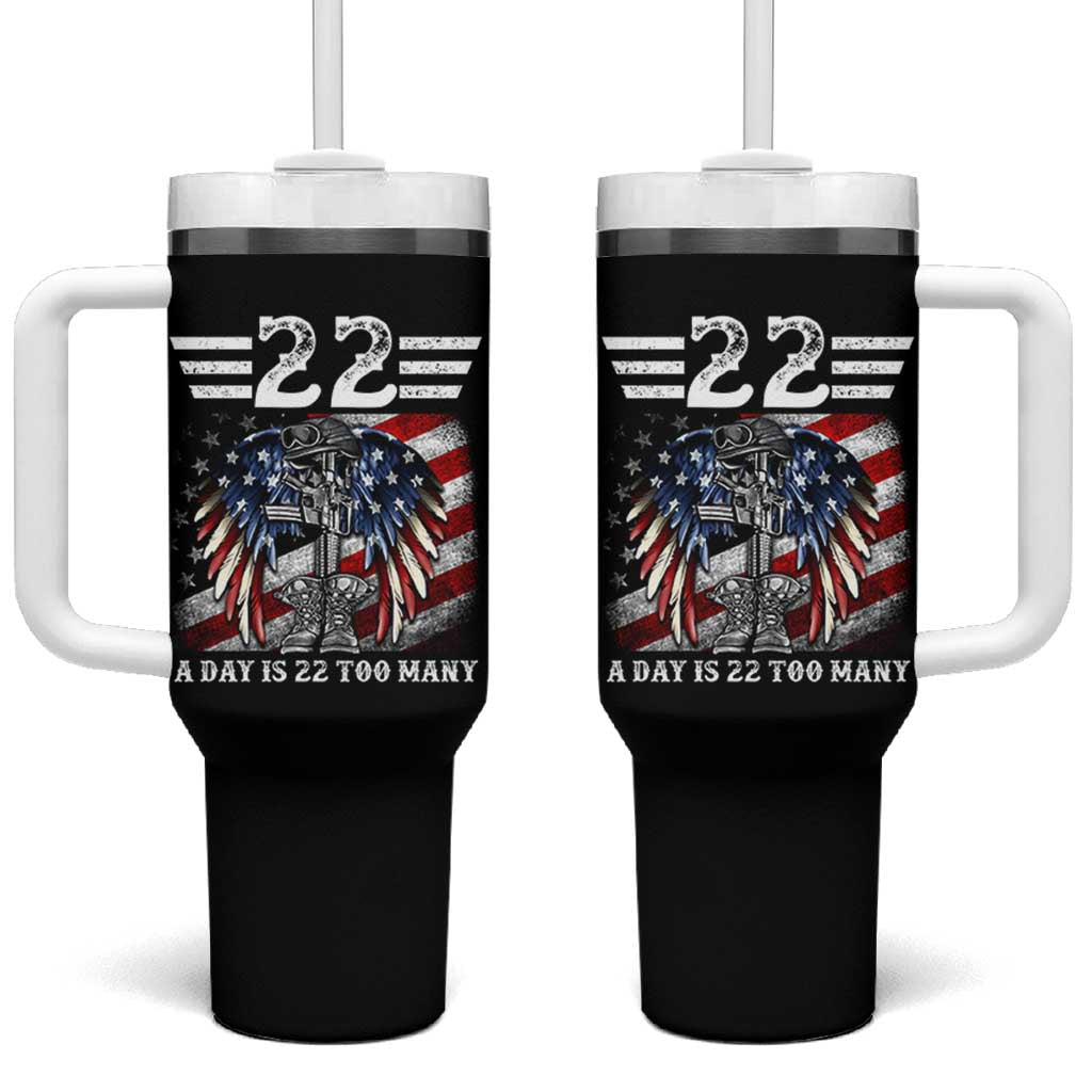 Veteran Suicide Awareness Tumbler With Handle 22 A Day Is 22 Too Many Vintage American Flag - Wonder Print Shop
