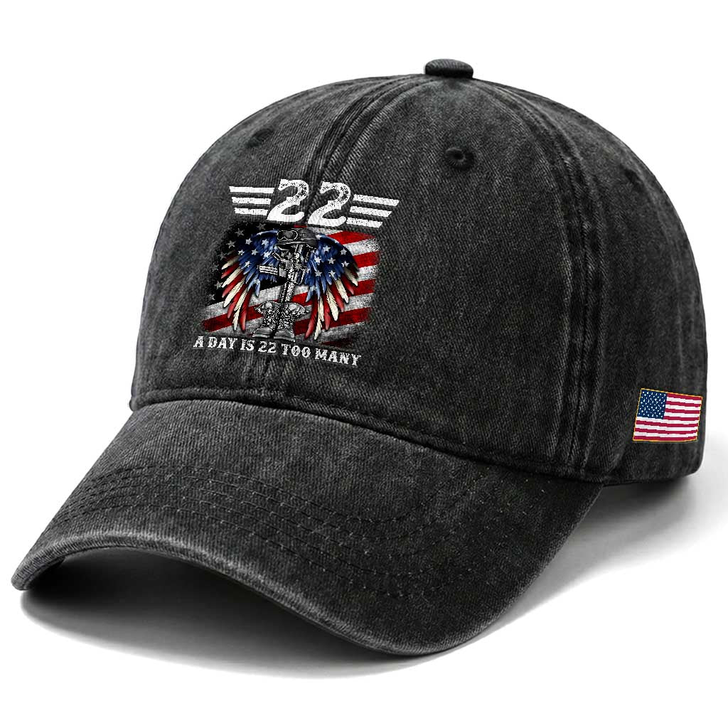 Veteran Suicide Awareness Washed Cotton Baseball Cap 22 A Day Is 22 Too Many Vintage American Flag