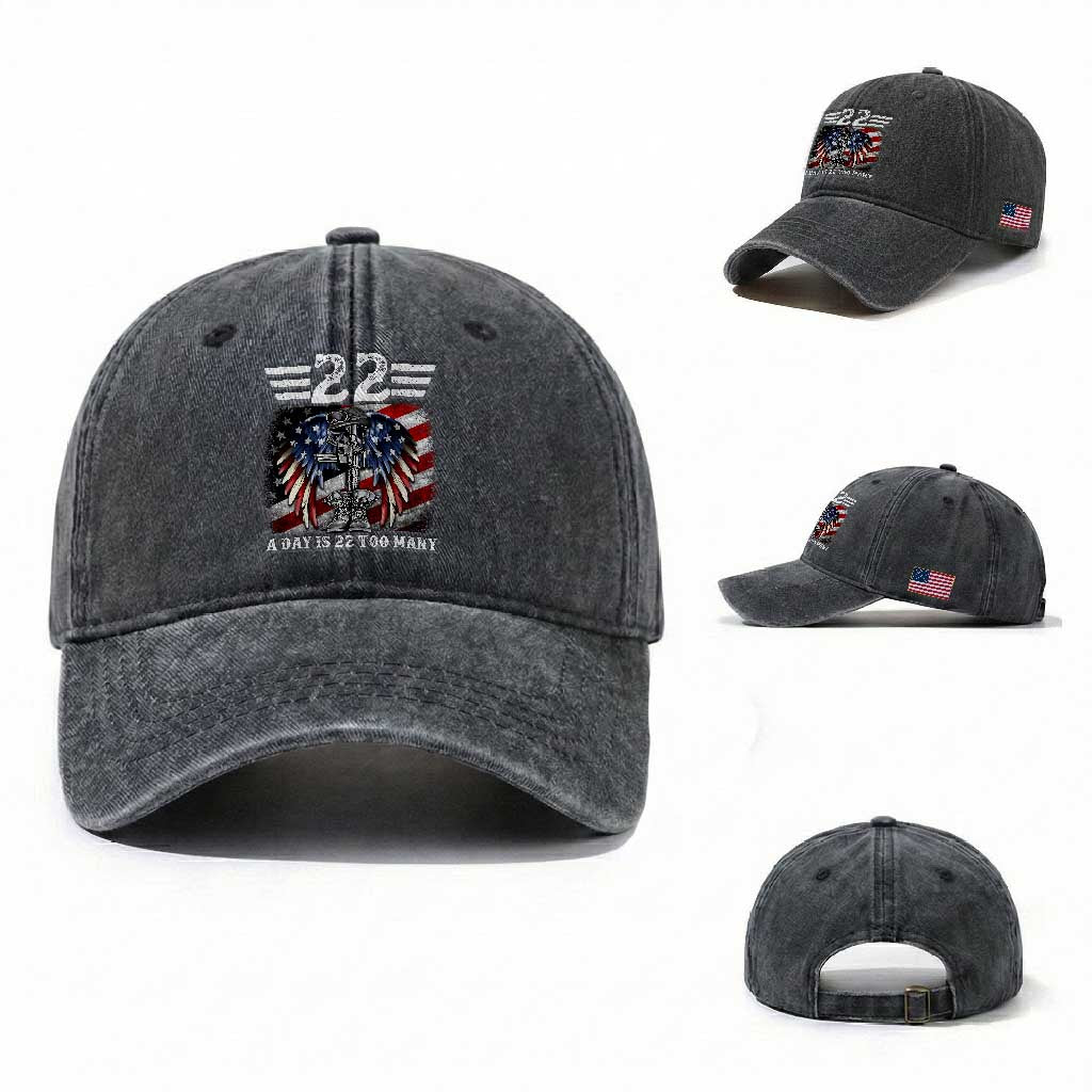 Veteran Suicide Awareness Washed Cotton Baseball Cap 22 A Day Is 22 Too Many Vintage American Flag