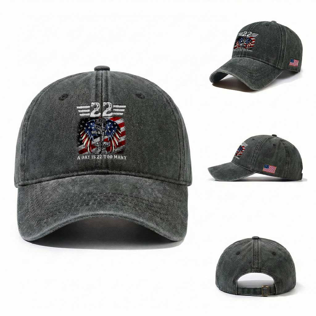 Veteran Suicide Awareness Washed Cotton Baseball Cap 22 A Day Is 22 Too Many Vintage American Flag