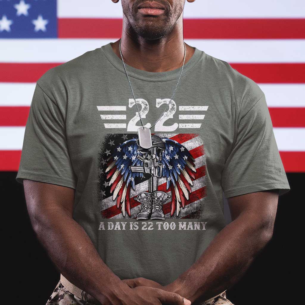 Veteran Suicide Awareness T Shirt 22 A Day Is 22 Too Many Vintage American Flag - Wonder Print Shop