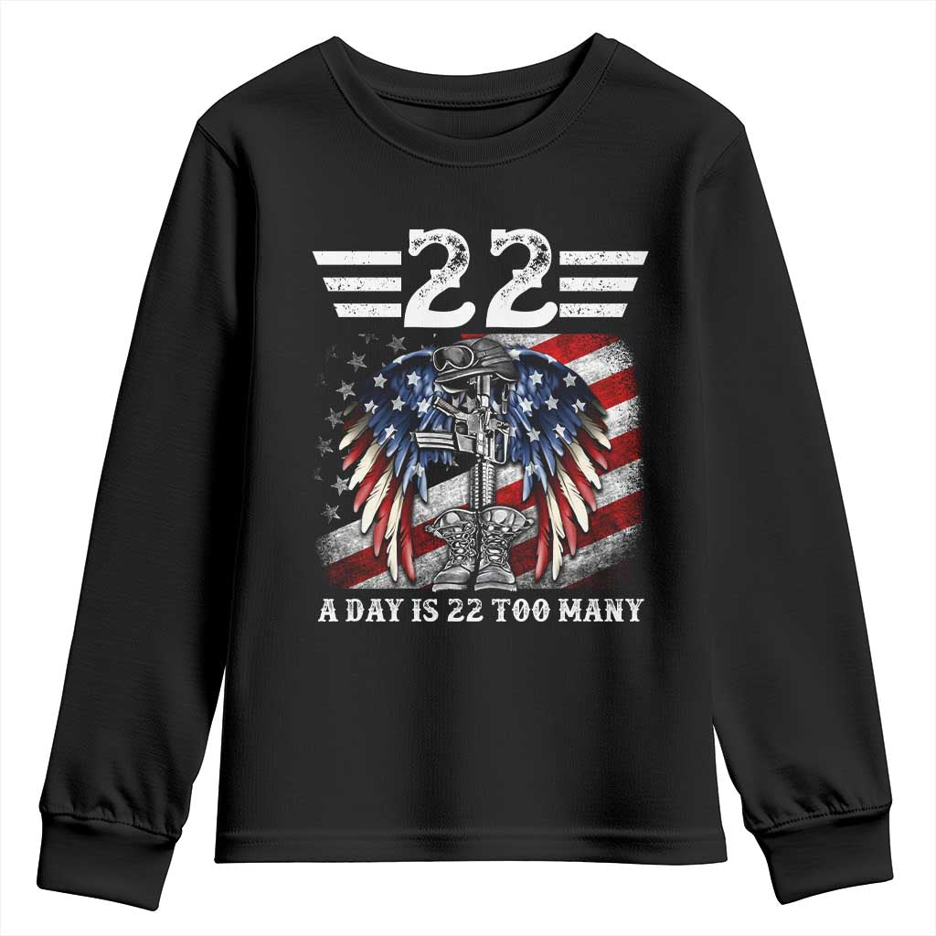 Veteran Suicide Awareness Youth Sweatshirt 22 A Day Is 22 Too Many Vintage American Flag - Wonder Print Shop
