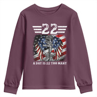 Veteran Suicide Awareness Youth Sweatshirt 22 A Day Is 22 Too Many Vintage American Flag - Wonder Print Shop