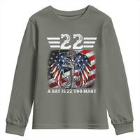 Veteran Suicide Awareness Youth Sweatshirt 22 A Day Is 22 Too Many Vintage American Flag - Wonder Print Shop