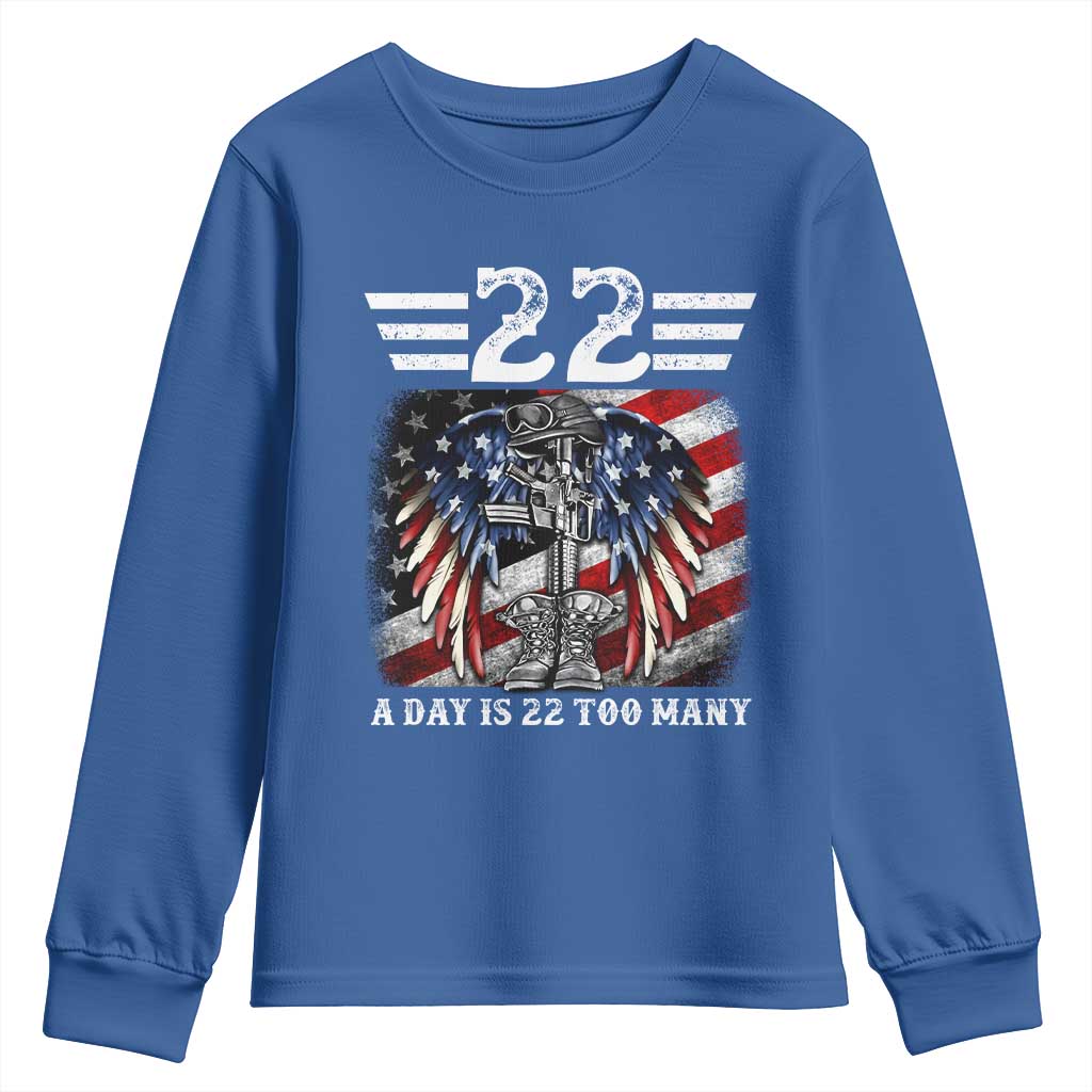 Veteran Suicide Awareness Youth Sweatshirt 22 A Day Is 22 Too Many Vintage American Flag - Wonder Print Shop
