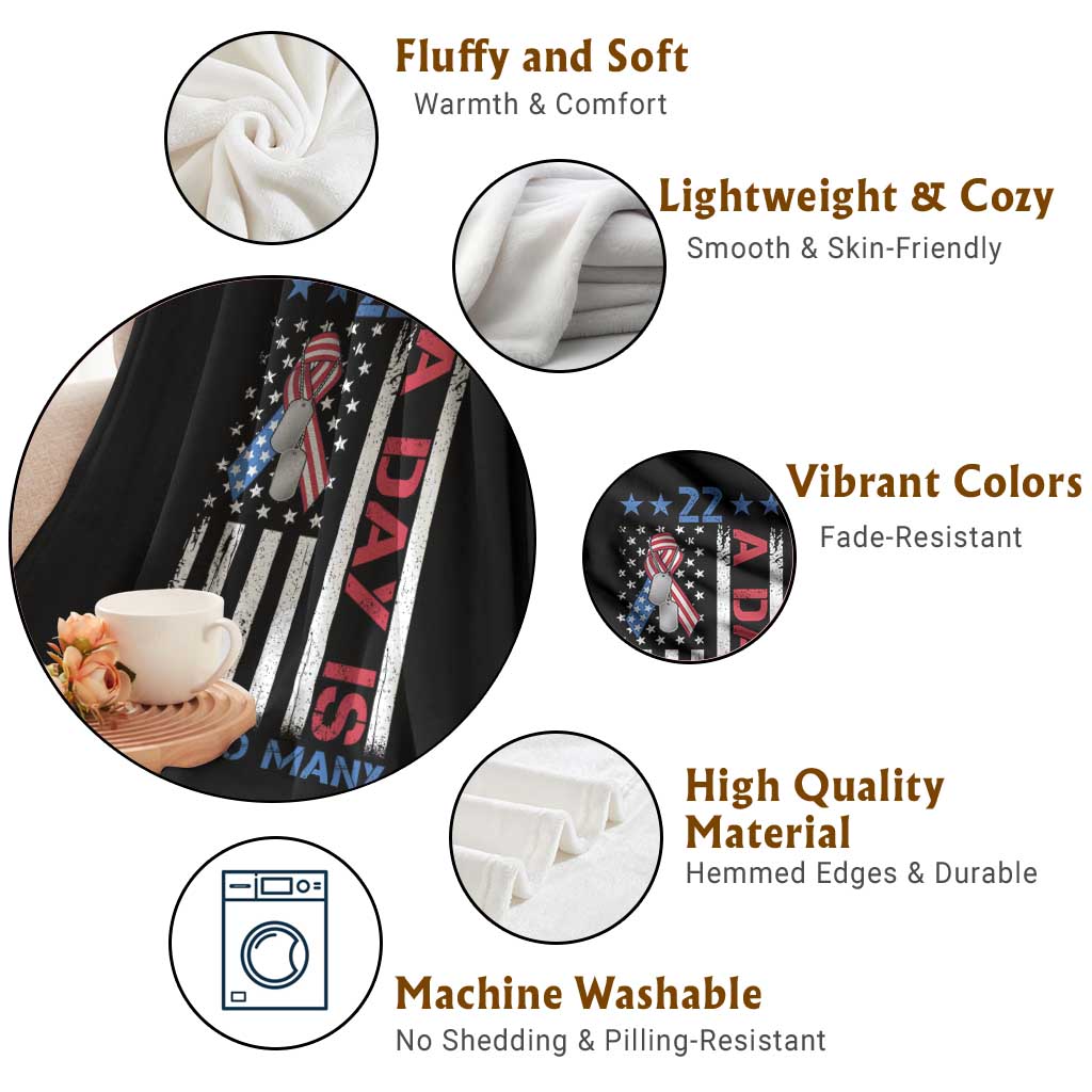 Veteran Suicide Awareness Throw Blanket 22 A Day Is 22 Too Many American Flag - Wonder Print Shop