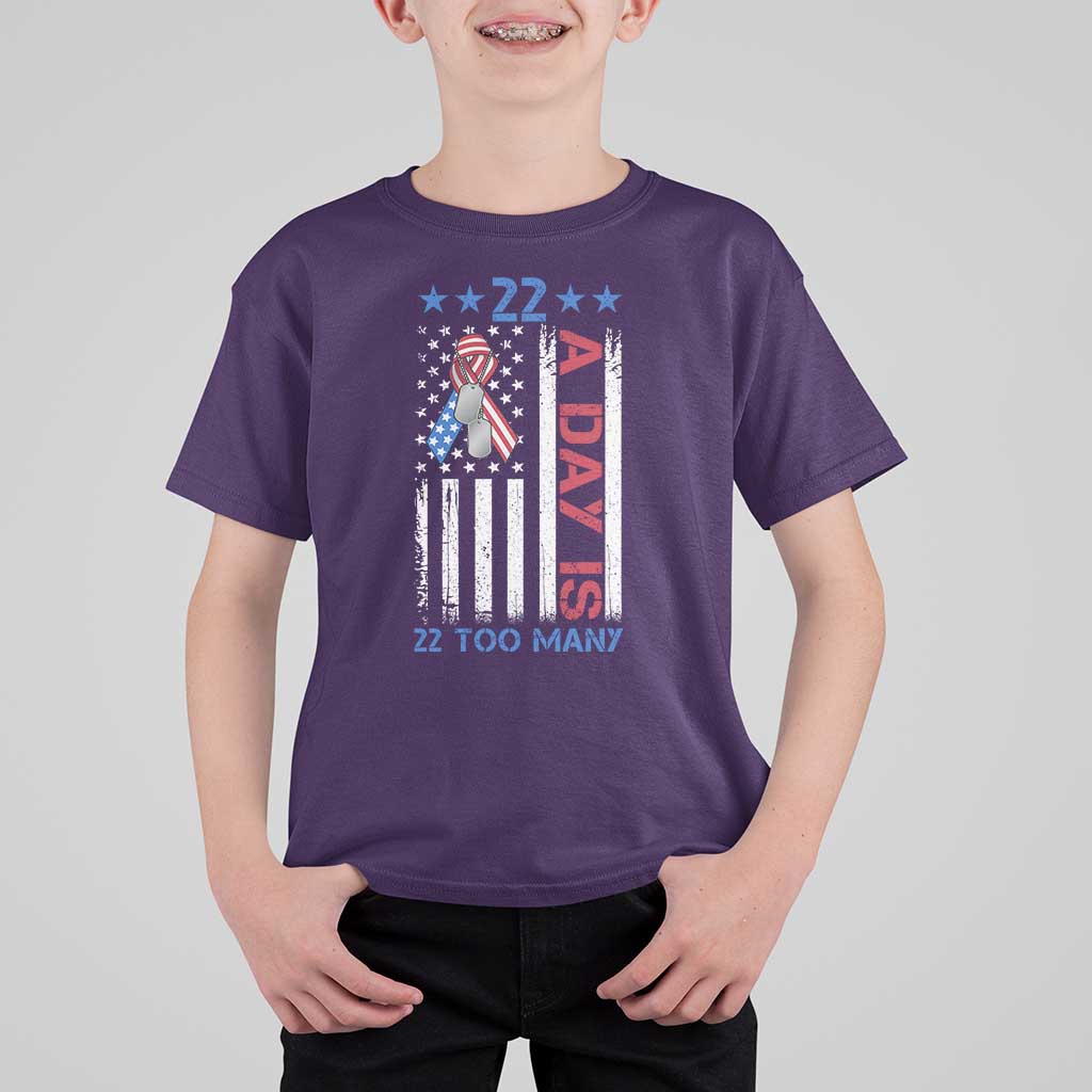 Veteran Suicide Awareness T Shirt For Kid 22 A Day Is 22 Too Many American Flag - Wonder Print Shop