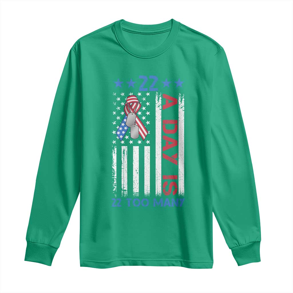 Veteran Suicide Awareness Long Sleeve Shirt 22 A Day Is 22 Too Many American Flag - Wonder Print Shop