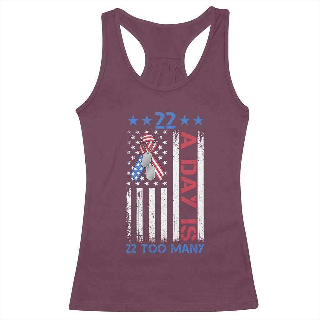 Veteran Suicide Awareness Racerback Tank Top 22 A Day Is 22 Too Many American Flag - Wonder Print Shop