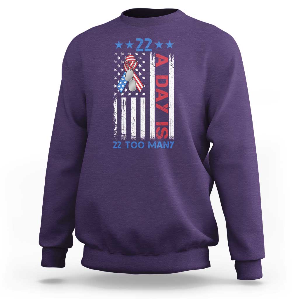 Veteran Suicide Awareness Sweatshirt 22 A Day Is 22 Too Many American Flag - Wonder Print Shop